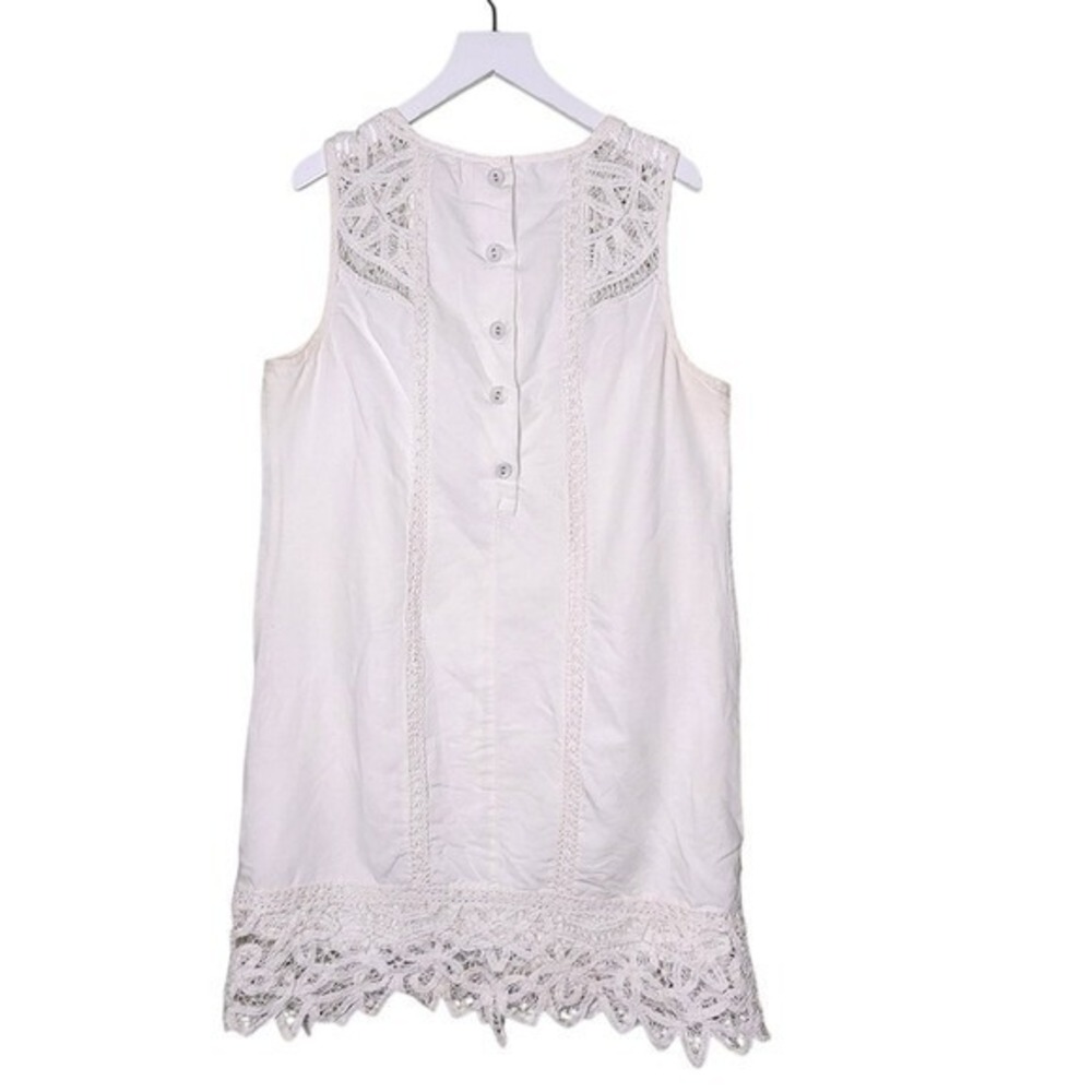 Moulinette Soeurs Linen Cotton Dress Sleeveless White Lace Summer Prep Beach 14 - Picture 2 of 12